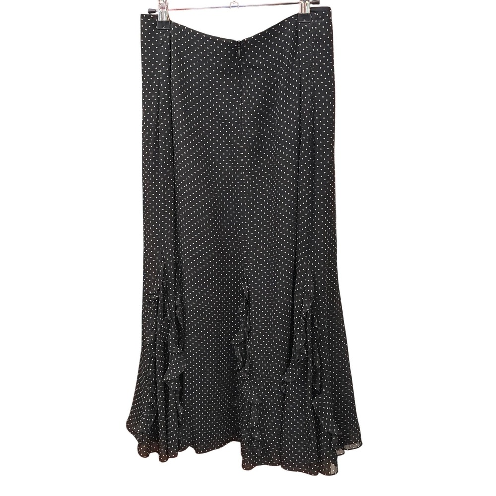 Vintage Lauren Ralph Lauren Silk Maxi Skirt Polka Dot Ruffle Chic Parisian - Picture 2 of 3